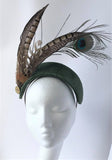 Green Pheasant and peacock halo fascinator