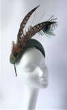 Green Pheasant and peacock halo fascinator