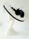 Navy and Pink Hatinator with Feather Flowers and Vintage Waffle Veiling