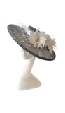 Navy and Pink Hatinator with Feather Flowers and Vintage Waffle Veiling