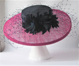 Navy and Pink Hatinator with Feather Flowers and Vintage Waffle Veiling