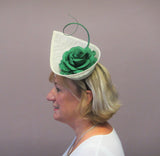 Abstract pointed fascinator with rose and spine