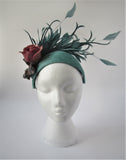 Jade Halo with feathers and rose fascinator