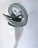 Parasisal Swirl button fascinator with Goose Biot Feathers and Spines