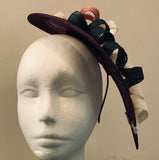 Teardrop with sinamay flower and ribbons with dalmonte flower centre