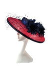 Navy and Pink Hatinator with Feather Flowers and Vintage Waffle Veiling