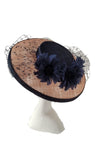 Navy and Pink Hatinator with Feather Flowers and Vintage Waffle Veiling