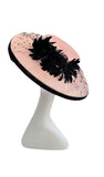 Navy and Pink Hatinator with Feather Flowers and Vintage Waffle Veiling