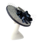 Navy and Pink Hatinator with Feather Flowers and Vintage Waffle Veiling