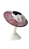 Navy and Pink Hatinator with Feather Flowers and Vintage Waffle Veiling