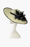 Lime coloured high quality parasisal upturned brim hatinator with bespoke navy and lime feather mount