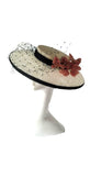 Navy and Pink Hatinator with Feather Flowers and Vintage Waffle Veiling