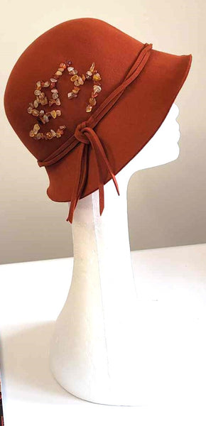 Beautiful Lotus flower cloche hat with Cornelian Crystals