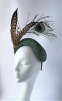 Green Pheasant and peacock halo fascinator