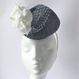 Airforce Blue Percher with White Roses Fascinator