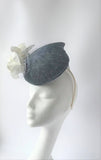 Airforce Blue Percher with White Roses Fascinator