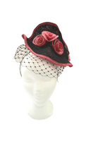 Black fascinator with pink roses and black netting