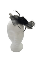 Small black bow and rose fascinator