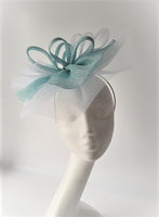 Crinoline and Sinamay Fascinator with bows and dalmonte stones
