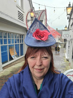 Red, white and blue Fascinator with pheasant feathers Rose and Crinoline