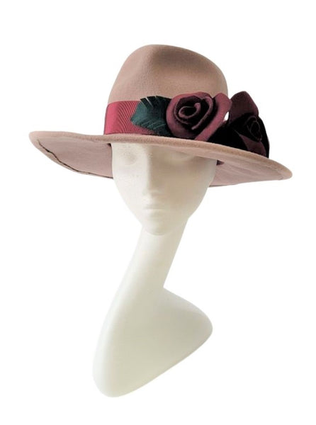 Bespoke fedora hat with roses and leaves