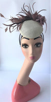 Ivory Percher Fascinator with Latte Feather Detail