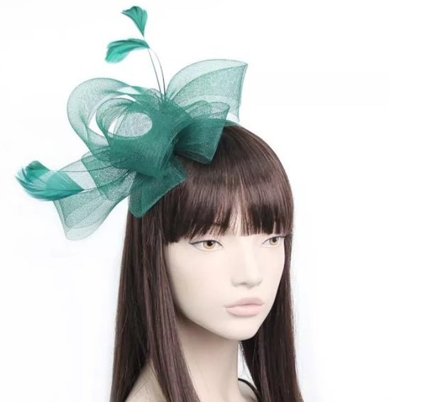 Forest Green looped net and feather fascinator