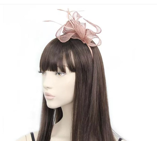 Mocha coiled and looped sinamay fascinator with feathers