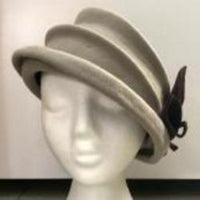 Handcrafted designer grey vintage wool hat with leaf motif in dark plum