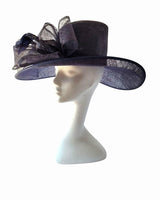HAT 2 - Large navy hat with bows and coq feathers