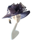 HAT 2 - Large navy hat with bows and coq feathers