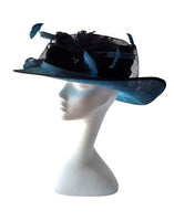 Hat 6 - Two tone blue hat with bows and feather flower detail