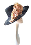 HAT 7 - Navy hat with pink roses and a butterfly