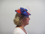 Purple and red bow fascinator with spine