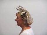 Small two tone bow fascinator with feathers and diamante stones