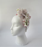 Dusky pink halo with ivory and pink flowers