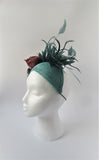 Jade Halo with feathers and rose fascinator