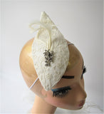 Floral Bridal teardrop with biot feathers and brooch