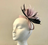 Small two tone bow fascinator with feathers and diamante stones