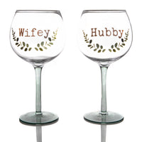 LOVE STORY GIN GLASS SET OF 2 HUBBY & WIFEY