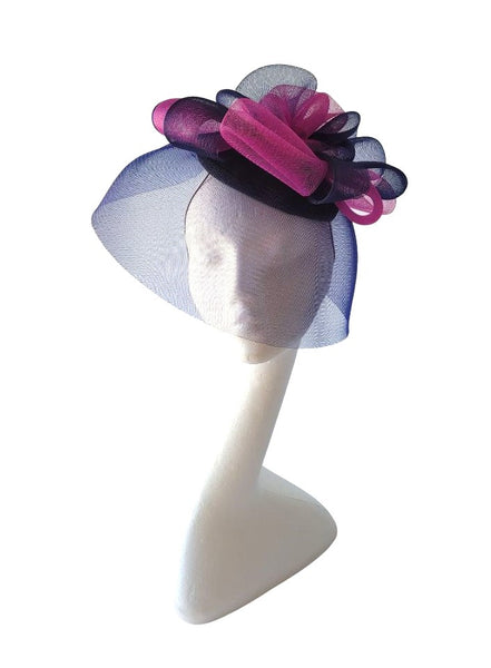 Pink and navy crinoline fascinator with bow detail