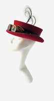 Bespoke Steampunk top hat with pheasant feathers and glasses