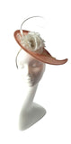 Beautiful halfmoon pink fascinator with white roses and a spine