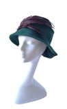 Green Vintage Cloche hat with Phesant Feathers