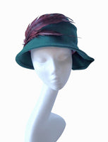 Green Vintage Cloche hat with Phesant Feathers