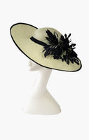 Lime coloured high quality parasisal upturned brim hatinator with bespoke navy and lime feather mount