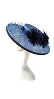 Navy and Pink Hatinator with Feather Flowers and Vintage Waffle Veiling