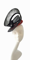 Black lattice fascinator with red and black base