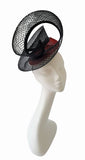 Black lattice fascinator with red and black base