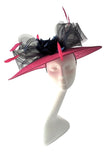 Cerise and Navy large brim hatinator with navy rose